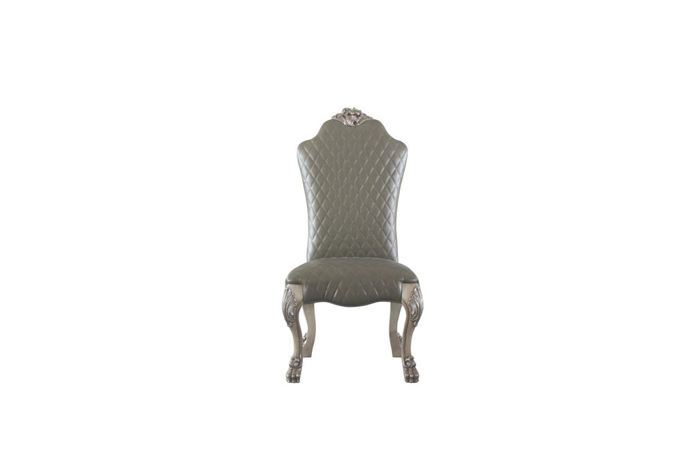 Set of Two Gray And Bone Tufted Faux Leather And Solid Wood Dining Side Chairs