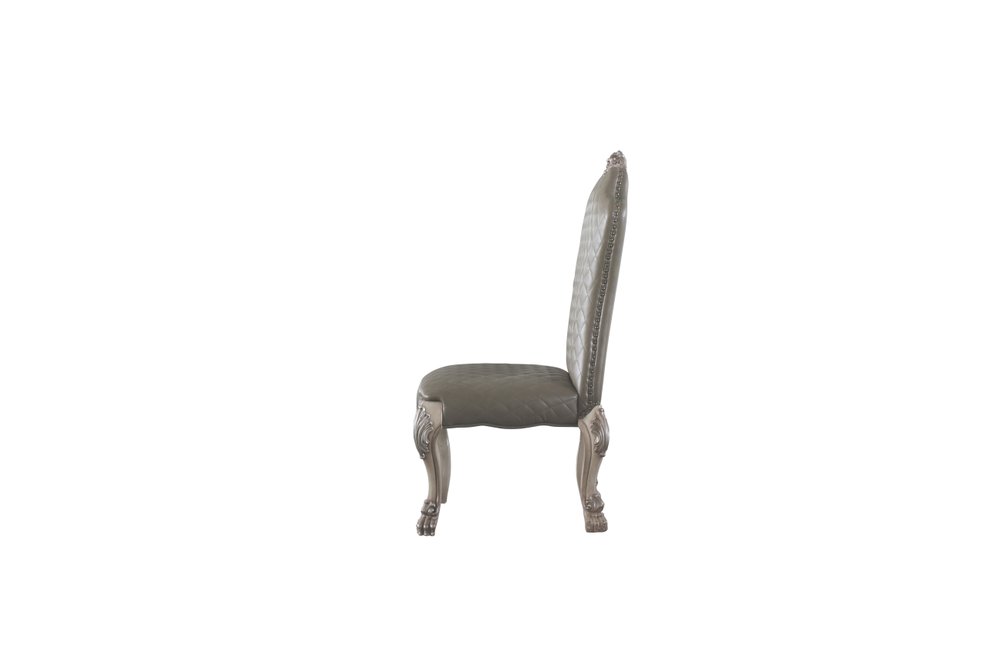 Set of Two Gray And Bone Tufted Faux Leather And Solid Wood Dining Side Chairs