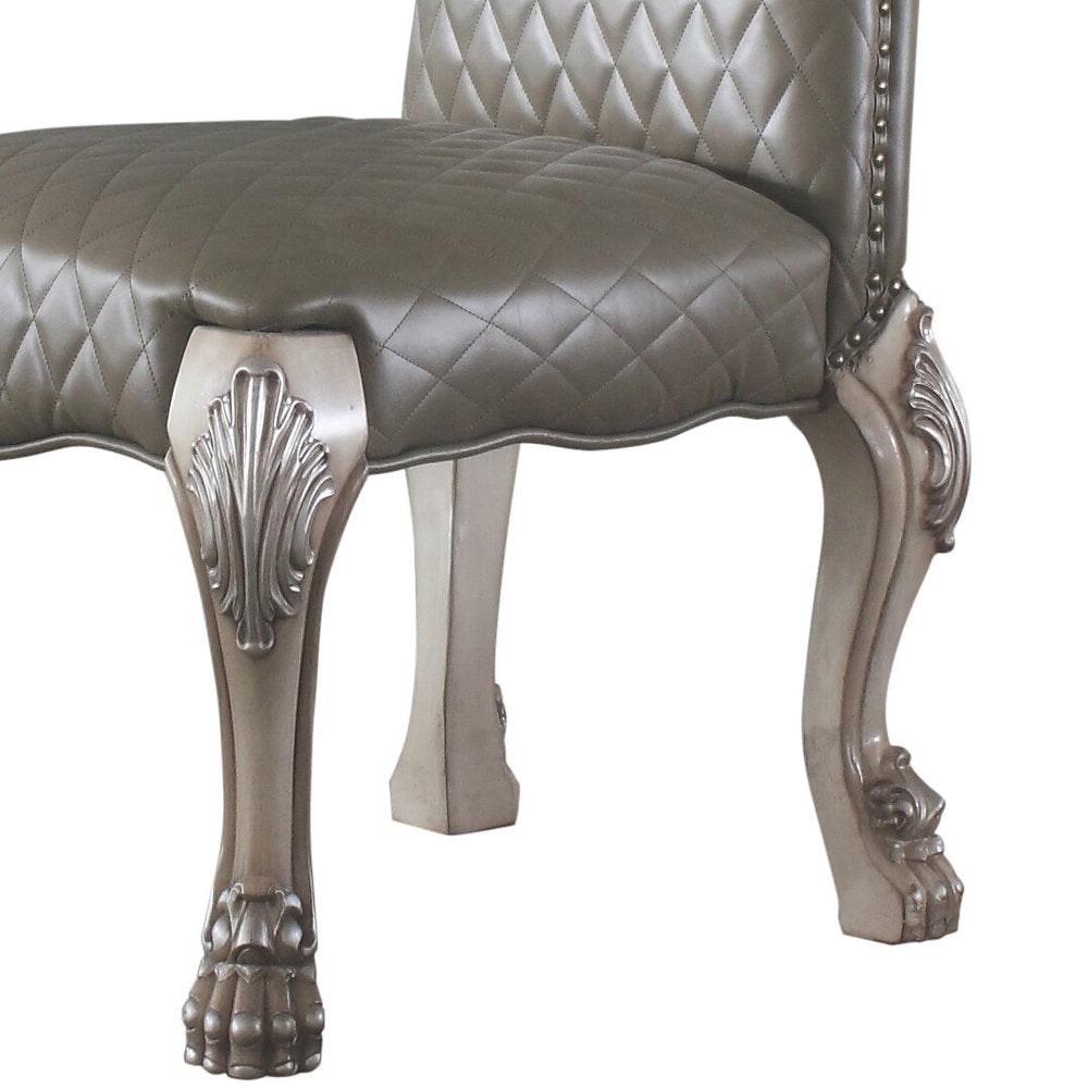Set of Two Gray And Bone Tufted Faux Leather And Solid Wood Dining Side Chairs