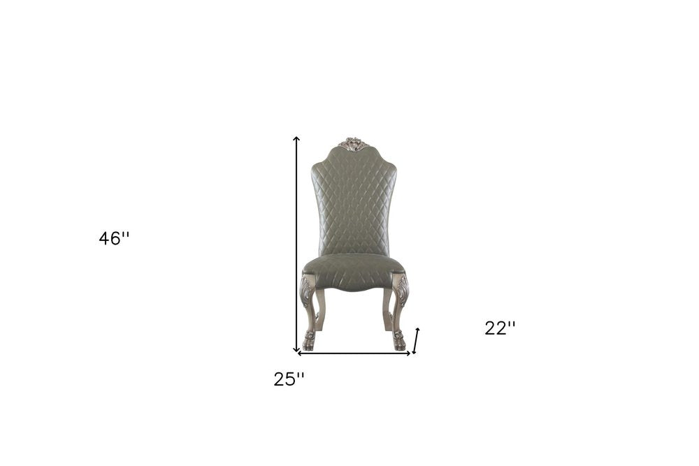 Set of Two Gray And Bone Tufted Faux Leather And Solid Wood Dining Side Chairs