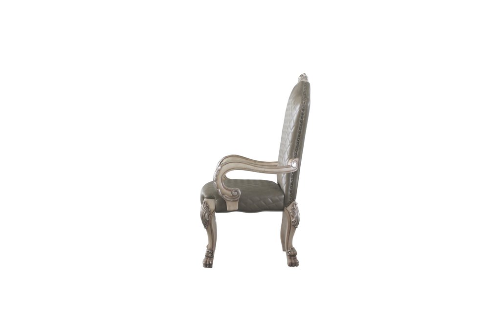 Set of Two Gray And Bone Tufted Faux Leather And Solid Wood Dining Side Chairs