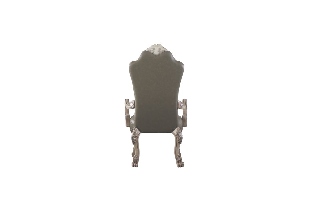 Set of Two Gray And Bone Tufted Faux Leather And Solid Wood Dining Side Chairs