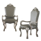 Set of Two Gray And Bone Tufted Faux Leather And Solid Wood Dining Side Chairs