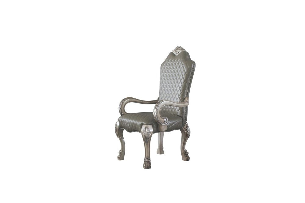 Set of Two Gray And Bone Tufted Faux Leather And Solid Wood Dining Side Chairs