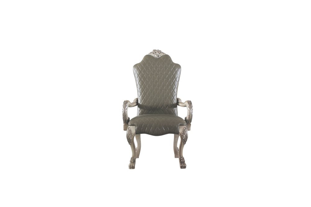Set of Two Gray And Bone Tufted Faux Leather And Solid Wood Dining Side Chairs