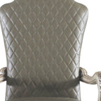Set of Two Gray And Bone Tufted Faux Leather And Solid Wood Dining Side Chairs