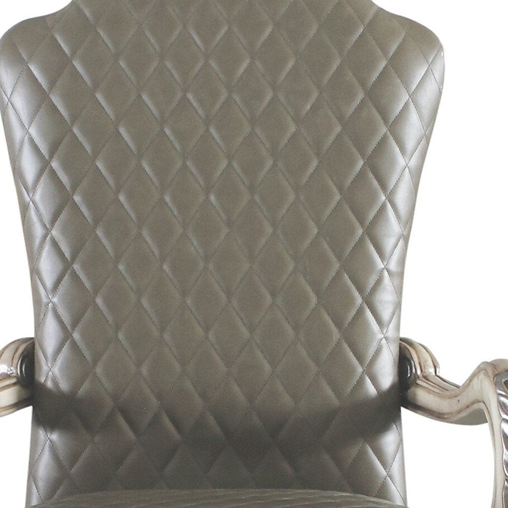 Set of Two Gray And Bone Tufted Faux Leather And Solid Wood Dining Side Chairs
