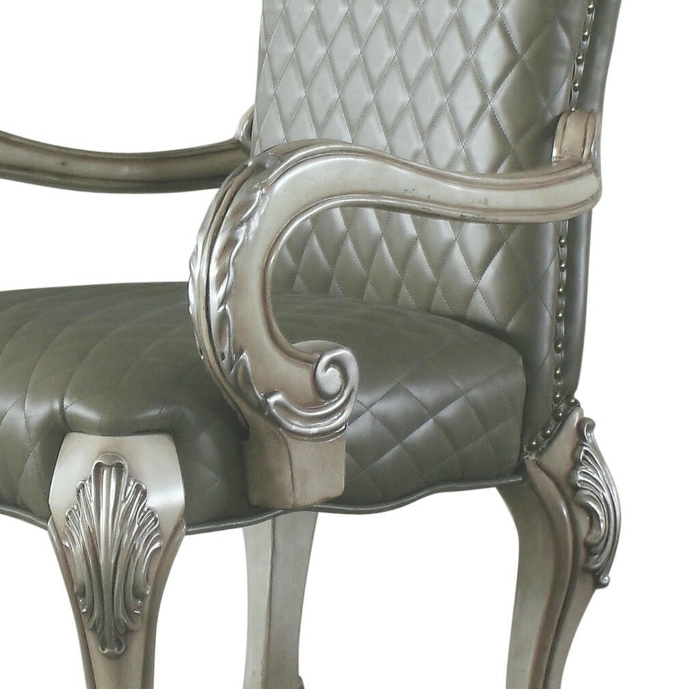 Set of Two Gray And Bone Tufted Faux Leather And Solid Wood Dining Side Chairs