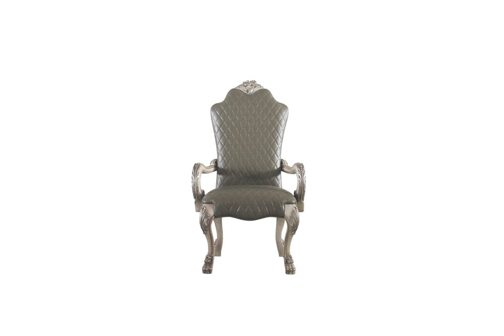Set of Two Gray And Bone Tufted Faux Leather And Solid Wood Dining Side Chairs