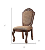 Set of Two Dark Brown And Tan Fabric And Solid Wood Geometric Print Dining Side Chairs