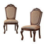 Set of Two Dark Brown And Tan Fabric And Solid Wood Geometric Print Dining Side Chairs