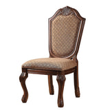 Set of Two Dark Brown And Tan Fabric And Solid Wood Geometric Print Dining Side Chairs