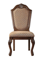 Set of Two Dark Brown And Tan Fabric And Solid Wood Geometric Print Dining Side Chairs