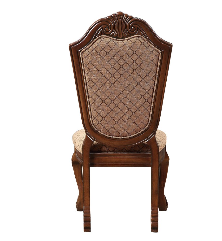 Set of Two Dark Brown And Tan Fabric And Solid Wood Geometric Print Dining Side Chairs