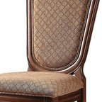 Set of Two Dark Brown And Tan Fabric And Solid Wood Geometric Print Dining Side Chairs