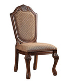 Set of Two Dark Brown And Tan Fabric And Solid Wood Geometric Print Dining Side Chairs
