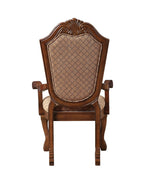 Set of Two Dark Brown And Tan Fabric And Solid Wood Geometric Print Dining Side Chairs