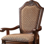 Set of Two Dark Brown And Tan Fabric And Solid Wood Geometric Print Dining Side Chairs