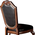 Set of Two Black and Redwood Upholstered Faux Leather And Solid Wood Dining Side Chairs