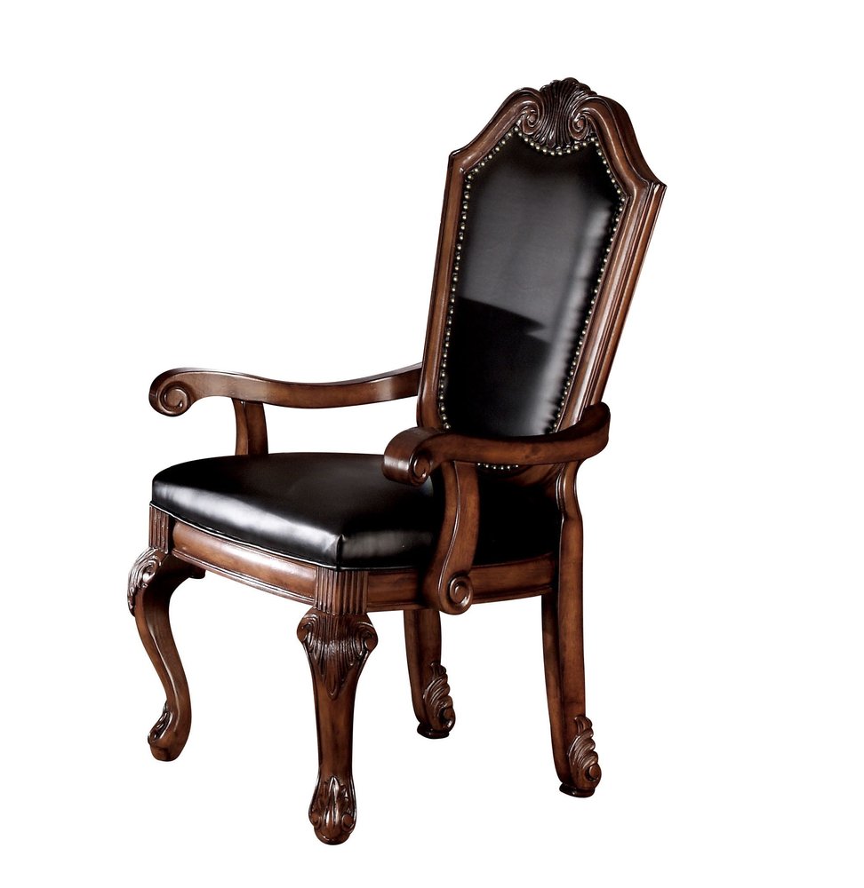 Set of Two Black and Redwood Upholstered Faux Leather And Solid Wood Dining Side Chairs
