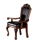 Set of Two Black and Redwood Upholstered Faux Leather And Solid Wood Dining Side Chairs