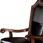 Set of Two Black and Redwood Upholstered Faux Leather And Solid Wood Dining Side Chairs