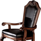 Set of Two Black and Redwood Upholstered Faux Leather And Solid Wood Dining Side Chairs