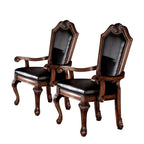 Set of Two Black and Redwood Upholstered Faux Leather And Solid Wood Dining Side Chairs