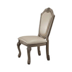Set of Two Antiqued White Upholstered Faux Leather Dining Side Chairs