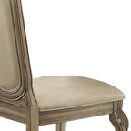 Set of Two Antiqued White Upholstered Faux Leather Dining Side Chairs