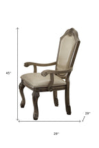 Set of Two Antiqued White Upholstered Faux Leather Dining Side Chairs