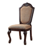 Set of Two Dark Brown Tan And Espresso Fabric And Solid Wood Geometric Print Dining Side Chairs