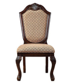 Set of Two Dark Brown Tan And Espresso Fabric And Solid Wood Geometric Print Dining Side Chairs