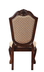 Set of Two Dark Brown Tan And Espresso Fabric And Solid Wood Geometric Print Dining Side Chairs