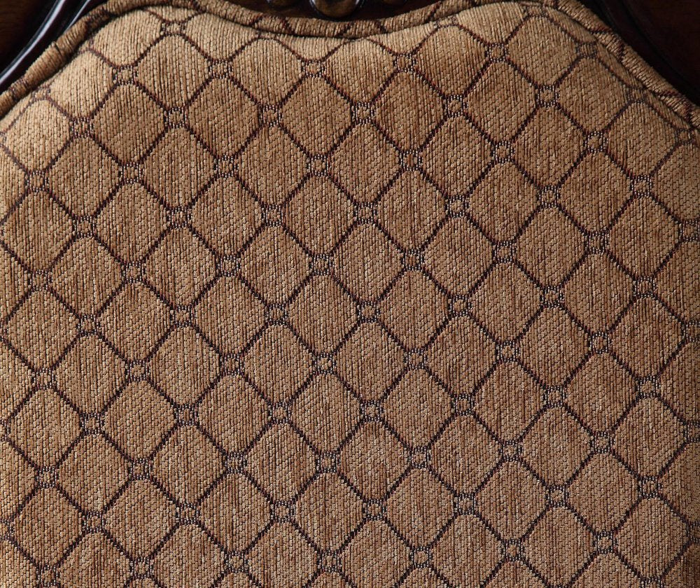 Set of Two Dark Brown Tan And Espresso Fabric And Solid Wood Geometric Print Dining Side Chairs