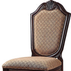 Set of Two Dark Brown Tan And Espresso Fabric And Solid Wood Geometric Print Dining Side Chairs