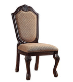 Set of Two Dark Brown Tan And Espresso Fabric And Solid Wood Geometric Print Dining Side Chairs