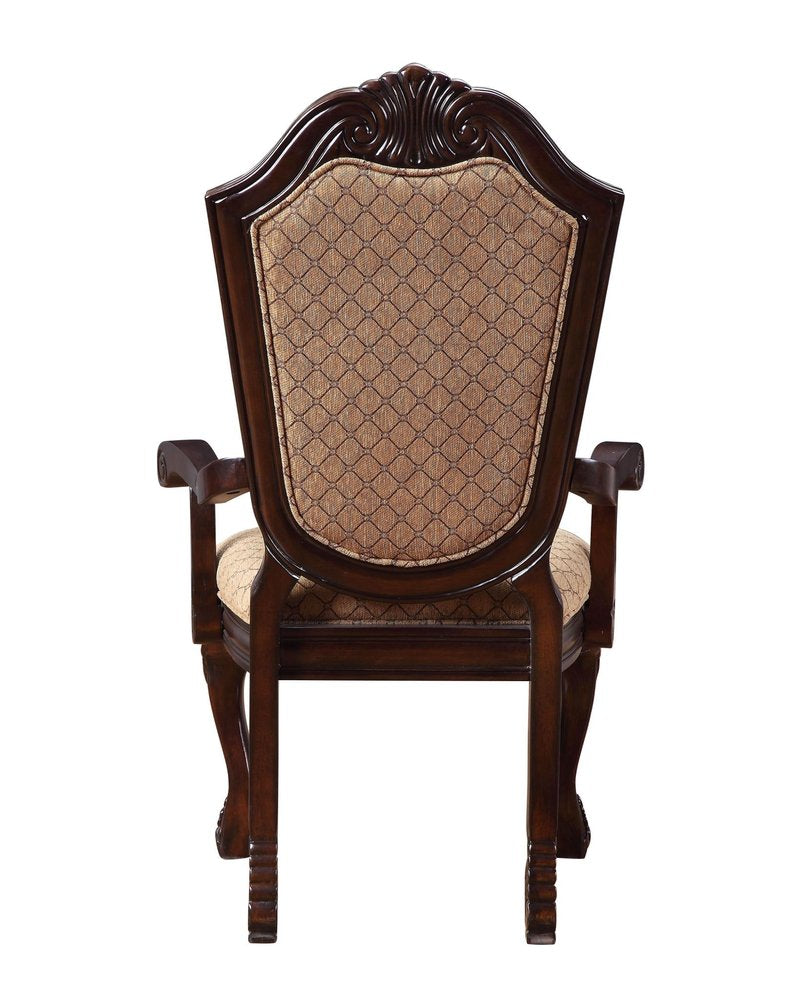Set of Two Dark Brown Tan And Espresso Fabric And Solid Wood Geometric Print Dining Side Chairs