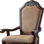 Set of Two Dark Brown Tan And Espresso Fabric And Solid Wood Geometric Print Dining Side Chairs