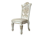 Set of Two Ivory Gold And Pearl Faux Leather And Solid Wood Partially Open Back Dining Side Chairs