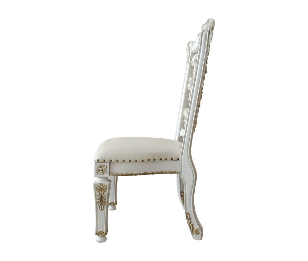 Set of Two Ivory Gold And Pearl Faux Leather And Solid Wood Partially Open Back Dining Side Chairs