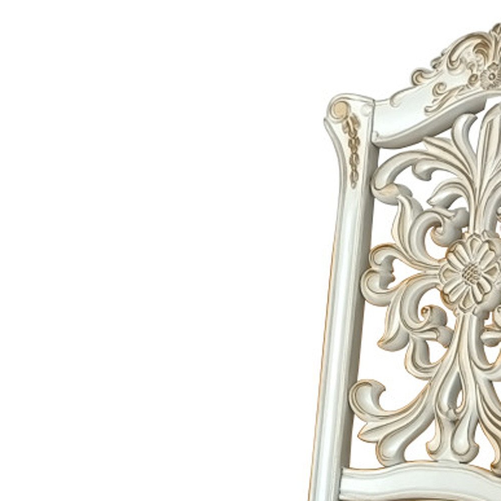 Set of Two Ivory Gold And Pearl Faux Leather And Solid Wood Partially Open Back Dining Side Chairs