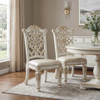 Set of Two Ivory Gold And Pearl Faux Leather And Solid Wood Partially Open Back Dining Side Chairs