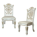 Set of Two Ivory Gold And Pearl Faux Leather And Solid Wood Partially Open Back Dining Side Chairs
