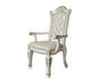 Set of Two Ivory Gold And Pearl Faux Leather And Solid Wood Partially Open Back Dining Side Chairs