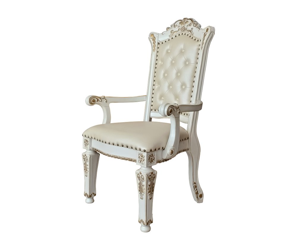 Set of Two Ivory Gold And Pearl Faux Leather And Solid Wood Partially Open Back Dining Side Chairs