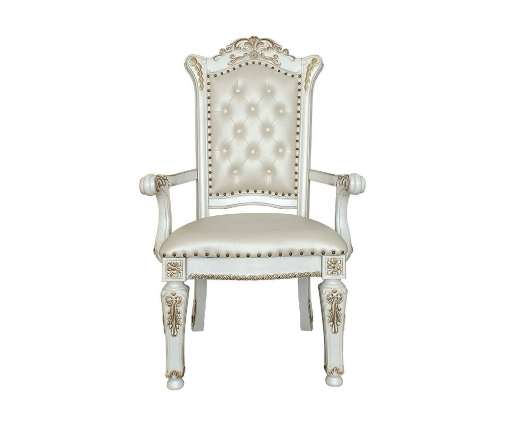 Set of Two Ivory Gold And Pearl Faux Leather And Solid Wood Partially Open Back Dining Side Chairs