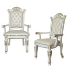 Set of Two Ivory Gold And Pearl Faux Leather And Solid Wood Partially Open Back Dining Side Chairs