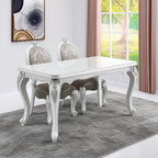 Set of Two Gray and White Upholstered Faux Leather And Solid Wood King Louis Back Dining Side Chairs