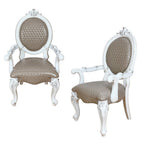Set of Two Gray and White Upholstered Faux Leather And Solid Wood King Louis Back Dining Side Chairs